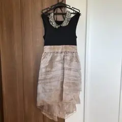 ビジュー付き黒ベージュドレス　M