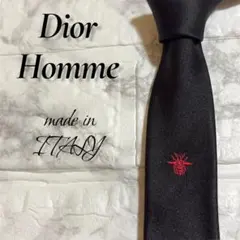 【希少】ディオールオム ネクタイ ブラック ソリッド 蜂刺繍 bee ナロータイ