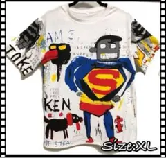 レディースTシャツ　男女兼用L ・XL面白Tシャツ　スーパーマン？のプリント柄