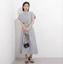 【美品】ナチュラルビューティー / ウエストマークフォルムシャツワンピース