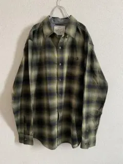 00s ネルシャツ　オンブレ　チェックシャツ　緑　カーキ　y2k アメカジ　古着