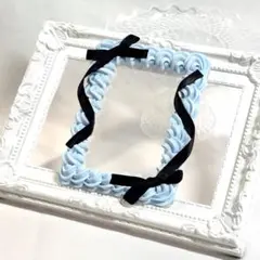 03-水色 トレカケースデコ 硬質ケースホイップデコB8 黒リボン シンプル