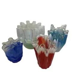 フリルデザイン ガラス花器　セット　まとめ　昭和レトロ　花瓶