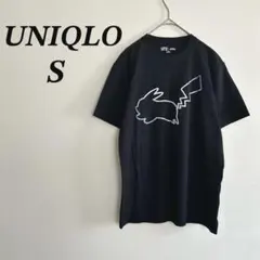 UNIQLO Tシャツ S 黒 ポケモン UT ピカチュウ キャラT 半袖 輪郭