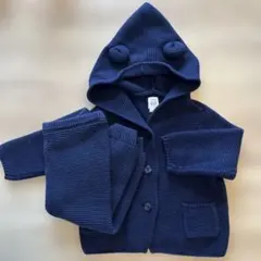 GAP ネイビー フード付きカーディガン　ニットセットアップ6-12ヶ月