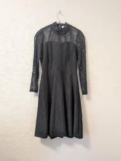 Lace Ladies レース袖 ワンピース ドレス　黒　S