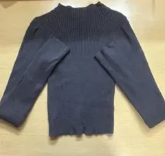 ダークグレー リブ編み 長袖セーター