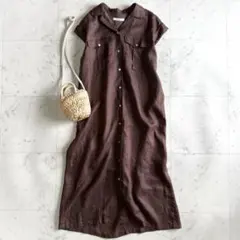 美品 ジャーナルスタンダードレリューム リネンオープンカラーシャツワンピース◆茶