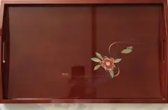桂由美 花柄 赤漆器 取手付きお盆
