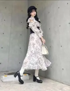 SNIDEL スナイデル　オープンショルダー ウエストリブ　シャツワンピース