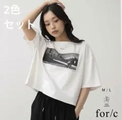 セット売り for/c USAコットン フォトプリントTシャツ　ショート丈 M