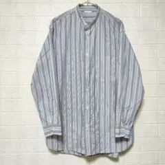 GU ジーユー (S)　ブロード オーバーサイズ バンドカラーシャツ ストライプ