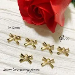 ＊P139＊パール付きリボンチャームパーツ・ゴールド