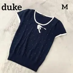 duke ビーズドット柄 半袖ニット ネイビー Mサイズのサムネイル