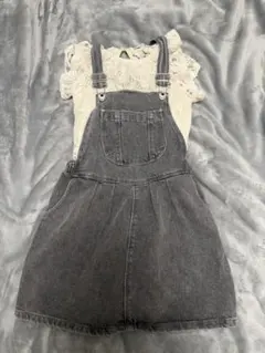 美品　ザラキッズ　グレー デニム ジャンバースカート　128cm 単品