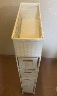ラタン風 アジャスター付スリム収納 隙間収納 バスケット 白 ホワイト