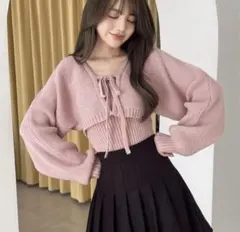 クロップド丈カーディガンXキャミソールニットアンサンブル[gf28] GRL