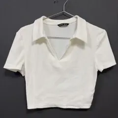 SHEIN ホワイト ポロカラー ショート丈Tシャツ