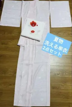 夏物　小紋　絽　枝花文　洗える着物　 2点セット