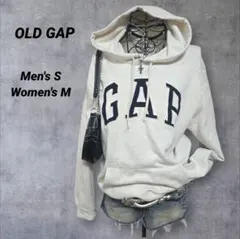 00s OLD GAP パーカー y2k アーチロゴ 刺繍 アイボリー 黒 M