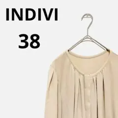 【きれい】INDIVI ノーカラーブラウス ベージュ 38 華やか とろみ素材