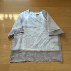 新品◆IEDIT Mサイズ五分袖ドッキングシアーレイヤードトップスアイスグレー