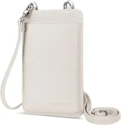 【本革】スマホショルダー 斜め掛け 軽量 超薄 オフホワイト レザー