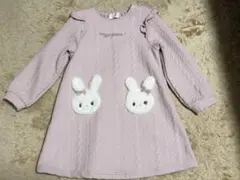 mezzo piano ピンク ウサギ刺繍 ワンピース