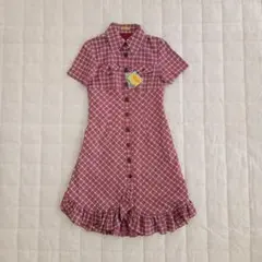 新品！レア90's　ベティーズブルー　半袖　シャツワンピース　チェックフリル　赤のサムネイル