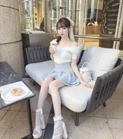 美脚になれる♡ラメツイードスカート ブルー