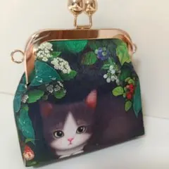 猫好きさんに♡ 森のねこ がま口ミニバッグ ハンドメイド・ゴールド口金