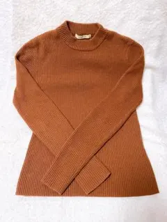 ブラウン リブ編み 長袖ニット