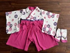 袴風ロンパース 80 靴下付き　お食い初め　袴ロンパース 花柄