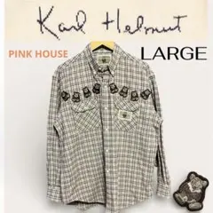 美品★カールヘルム ベア柄 くまさん 長袖チェックシャツ メンズ 男女兼用