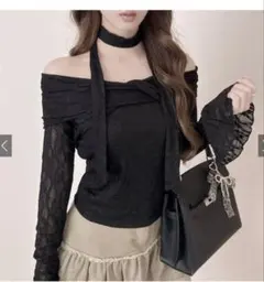 グレイル　タイ付きツイストオフショルダーレーストップス［mh127］