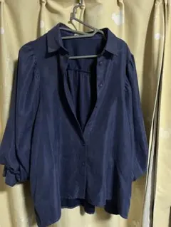 ネイビー ブルー　長袖シャツ コーディロイ　olive des olive