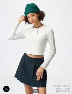 GU リブクロップドT 長袖 オフホワイト S