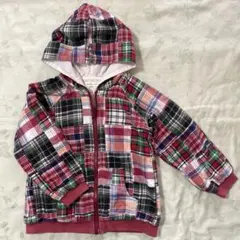 BEAMS mini パッチワークチェック柄 フード付きパーカー