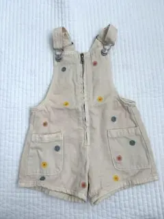 ZARA 花柄刺繍 ベージュオーバーオール86cm