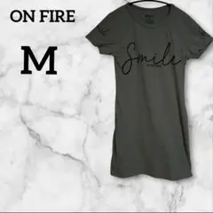 ON FIRE【M】 半袖ロング Tシャツ 　ベージュ