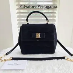 ⭐フェラガモ⭐ 美品 ヴィラ リボン チェーン ショルダーバッグ スエード