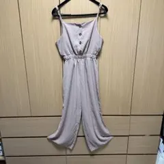 ベージュ ボタン付き サロペット