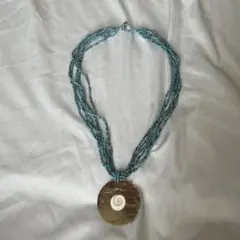 青いビーズの多層ネックレス　平成