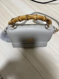 バンブーハンドル グレー ショルダーバッグ
