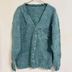 Vネック ニットカーディガン グリーン レディース おしゃれ オーバーサイズ 緑