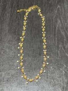 ヴィンテージ ゴールド パール調 フラワーモチーフ ネックレス