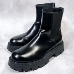 ☆美品☆【ザラ】 サイドゴアブーツ (42) チャンキーソール　厚底　ブラック
