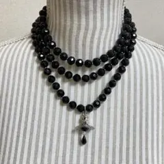 Vivienne Westwood｜３連ブラックドロップネックレス　シルバー