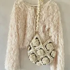 薔薇 ニット トート バッグ ハンドメイド 編み物 フラワー フリル 花 韓国