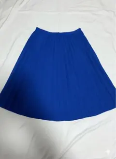 青 プリーツスカート ひざ丈